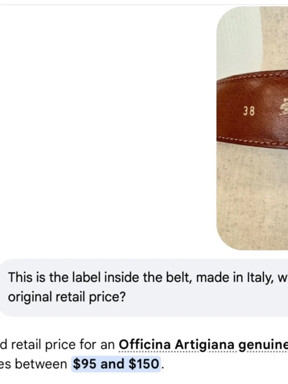 Men's Size 38 Cognac Brown Made in Italy by Officin Artigiana, Silver Metal
